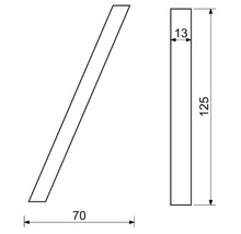 Technický nákres dreva s rozmermi 70 x 13 x 125 milimetrov