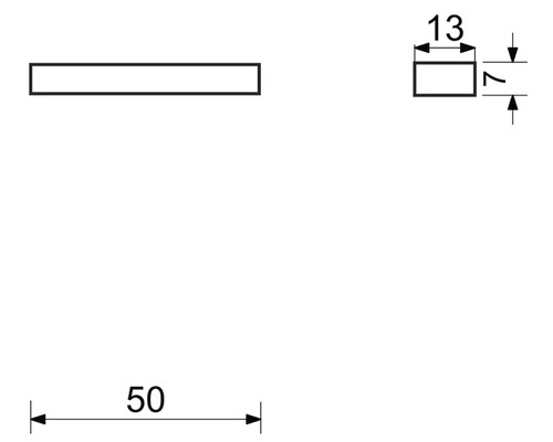 Technický nákres s rozmermi 50, 13 a 7.