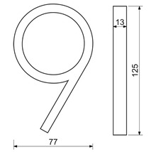 Technický výkres domového čísla Deväť s rozmermi