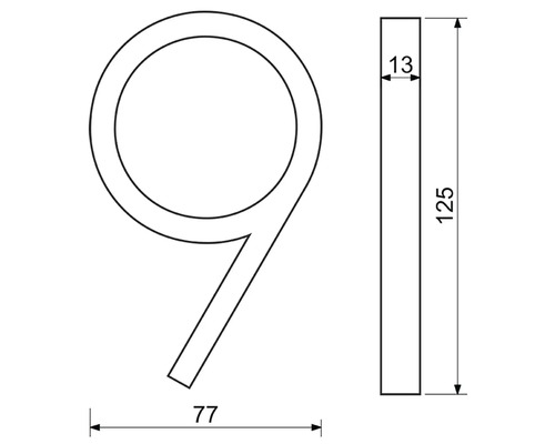 Technický výkres domového čísla Deväť s rozmermi