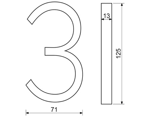 Technický nákres domového čísla tri s rozmermi