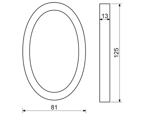 Technický nákres oválneho tesniaceho krúžku s rozmermi 81 mm šírka, 125 mm výška a 13 mm hrúbka