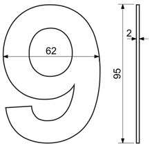 Technický nákres domového čísla 9 s rozmermi