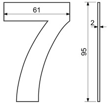 Technický nákres domového čísla sedem s rozmermi