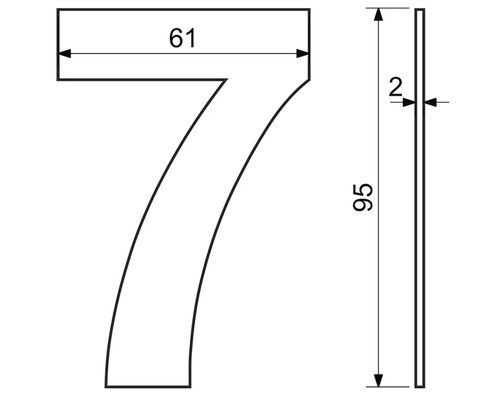 Technický nákres domového čísla sedem s rozmermi