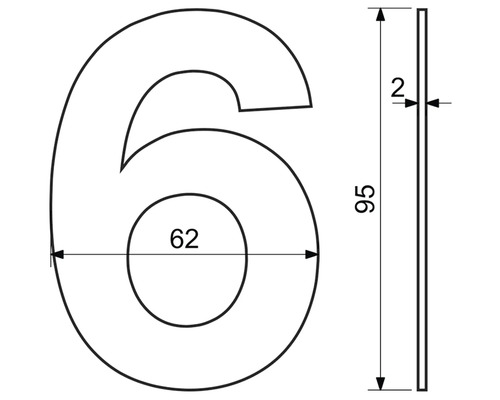 Technický nákres domového čísla 6 s rozmermi