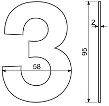 Technický výkres domového čísla tri s rozmermi