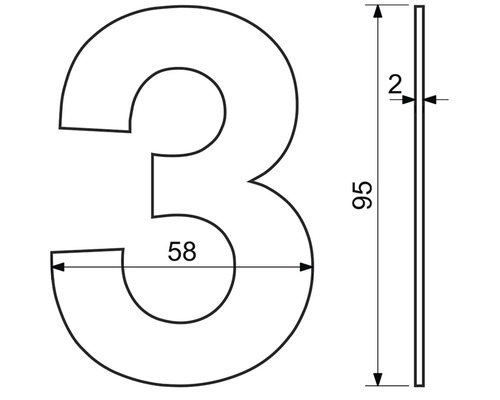 Technický výkres domového čísla tri s rozmermi