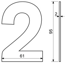 Technický výkres domového čísla Dva s rozmermi