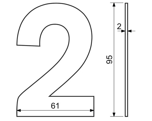 Technický výkres domového čísla Dva s rozmermi