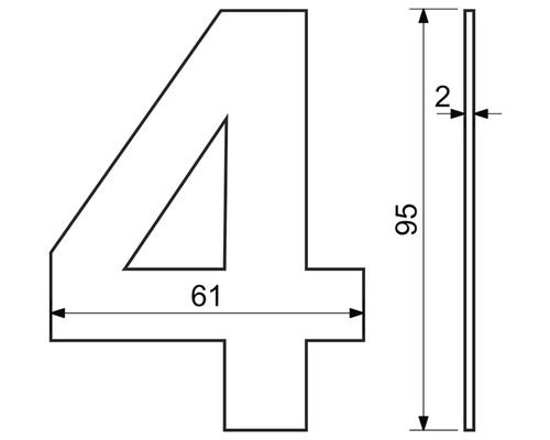 Obrázok rozmerov čísla štyri, 95 x 61 x 2 milimetre