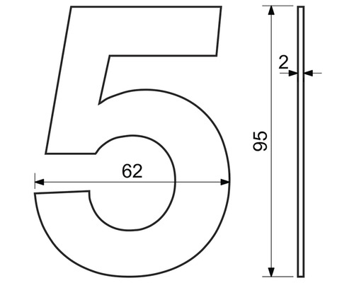 Technický nákres čísla domu 5 s rozmermi