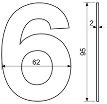 Technický nákres domového čísla 6 s rozmermi