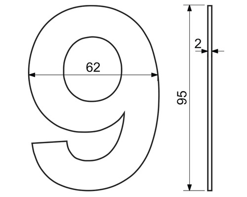 Technický nákres čísla domu 9 s rozmermi