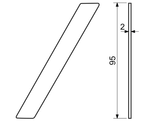 Technický výkres montážneho profilu s rozmermi 95 x 2 milimetre.