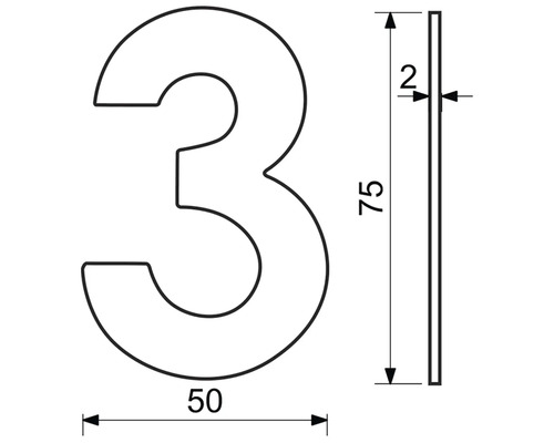 Technický nákres domového čísla 3 s rozmermi