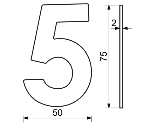 Technický nákres domového čísla 5 s rozmermi