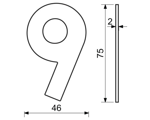 Technický nákres domového čísla 9 s rozmermi