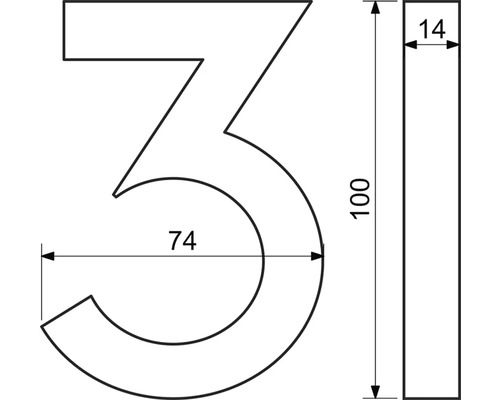 Technický nákres čísla domu 3 s rozmermi