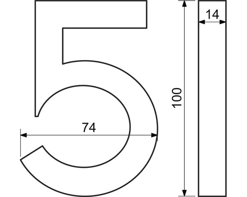 Technický nákres domového čísla 5 s rozmermi