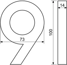 Technický nákres číslice deväť s rozmermi.