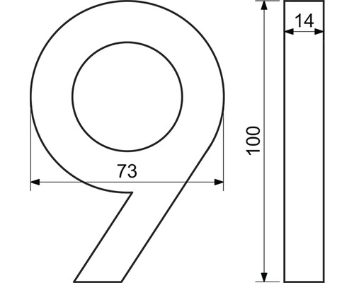 Technický nákres číslice deväť s rozmermi.