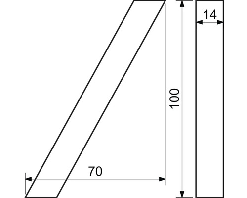 Technický výkres obrobku s rozmermi 100, 70 a 14.