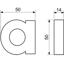 Technický nákres čísla domu s rozmermi 50 a 14 milimetrov