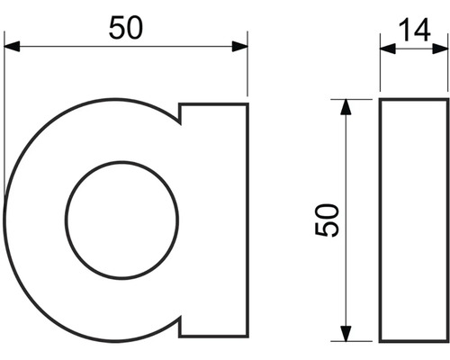 Technický nákres čísla domu s rozmermi 50 a 14 milimetrov