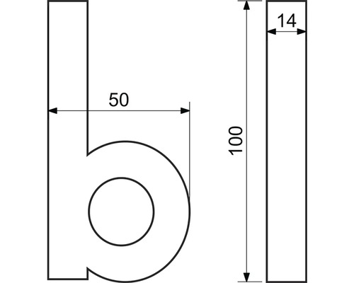 Technický výkres písmena b s rozmermi