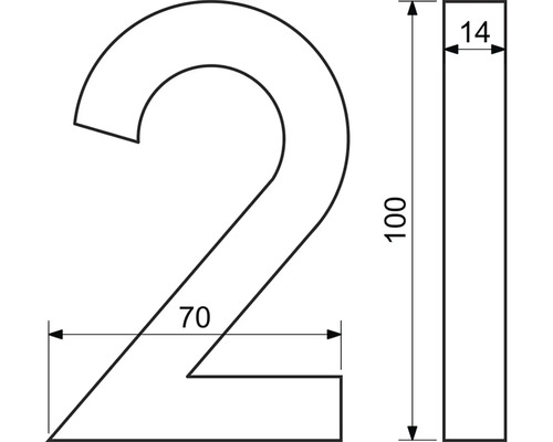 Technický nákres čísla dva s rozmermi