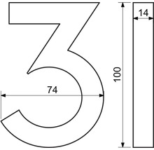 Technický nákres domového čísla 3 s rozmermi