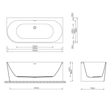 Technický nákres vane s rozmermi