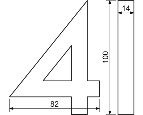 Technický výkres čísla štyri s rozmermi