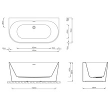 Technický nákres vane s rozmermi