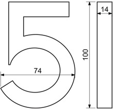 Technický nákres domového čísla 5 s rozmermi