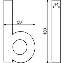 Technický nákres písmena B s rozmermi.
