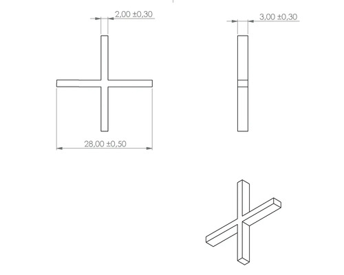 Technický výkres škárového kríža s rozmermi