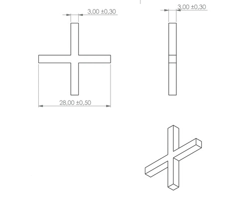 Technický nákres škárového kríža s rozmermi.
