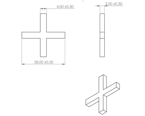 Technický nákres dištančného krížika s rozmermi