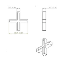 Technický nákres krížika na dlaždice s rozmermi