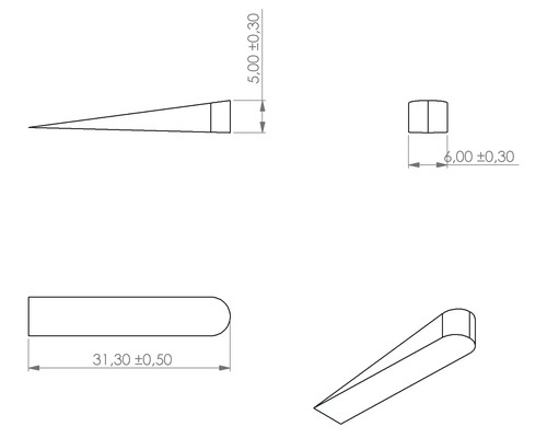 Technický nákres klinu s rozmermi