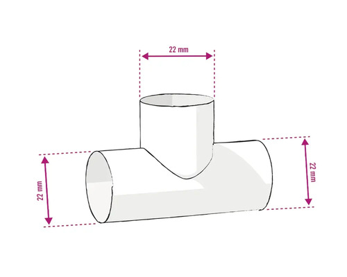 Obrázok T-kusu s veľkosťou 22 milimetrov