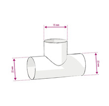 T-kus s rozmermi 15 mm a 22 mm