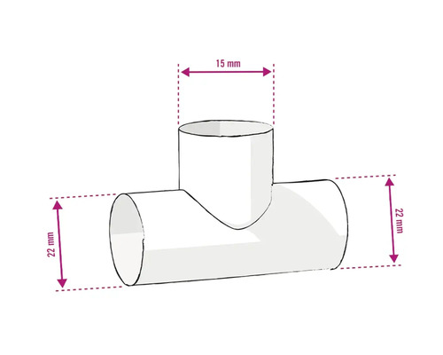 T-kus s rozmermi 15 mm a 22 mm