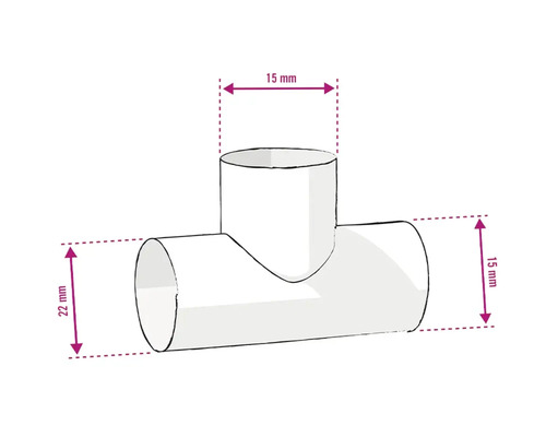 Obrázok T-kusu s rozmermi 15 mm a 22 mm