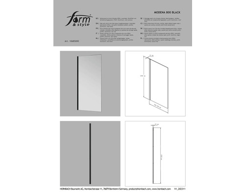 Bočná stena z číreho skla s hliníkovým profilom pre sprchu