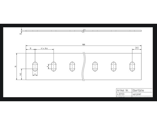 Technický výkres pozinkovaného dierovaného plechu s rozmermi