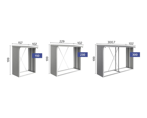 Obrázok rôznych veľkostí záhradných domčekov s rozmermi