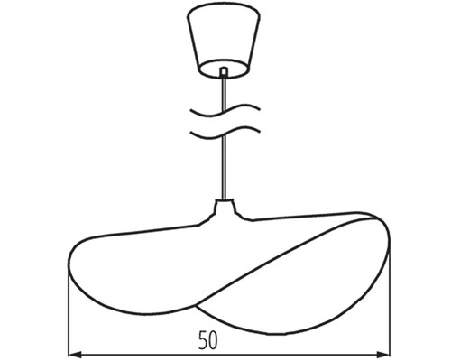 Technický nákres závesného svietidla so šírkou 50 centimetrov.